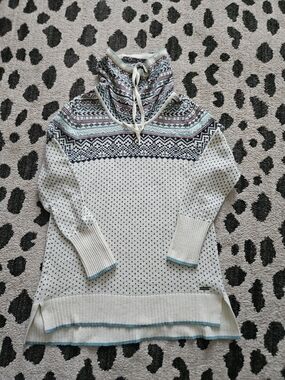 Eddie Bauer Cream Fair Isle Funnel Neck Sweater with Teal Trim